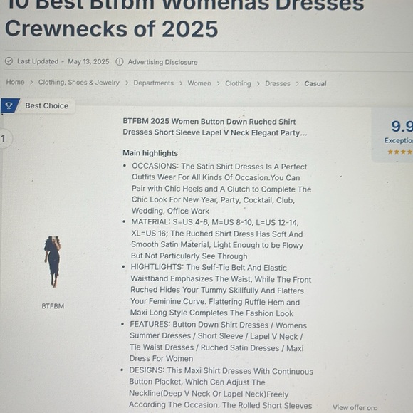 BTFBM Elegant Satiny Button-Up Dress sz M - Picture 9 of 10